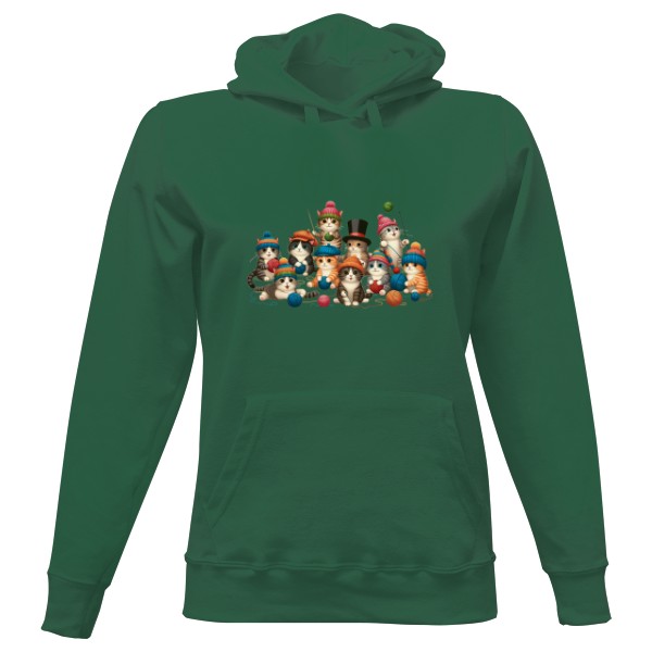 Dámská mikina s kapucí s potiskem Kočky s klubíčky